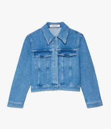 Another Tomorrow Cropped Denim Jacket in Light Blue Wash – Denim Women's Jacket