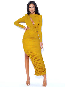 Payson Long Sleeve Metallic Jersey Cutout Dress | Gold