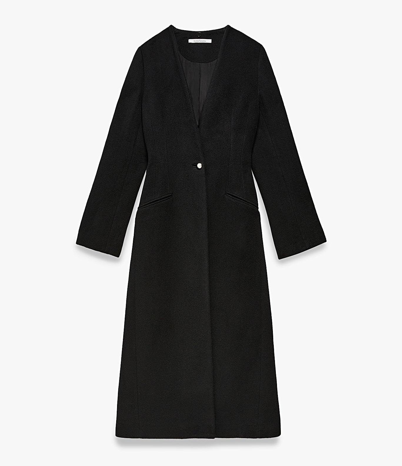 Another Tomorrow Cashmere Deep V Scarf Coat in Black – Wool Women's Outerwear