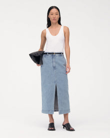 Another Tomorrow Denim Pencil Skirt in Light Blue Wash – Denim Women's Skirt