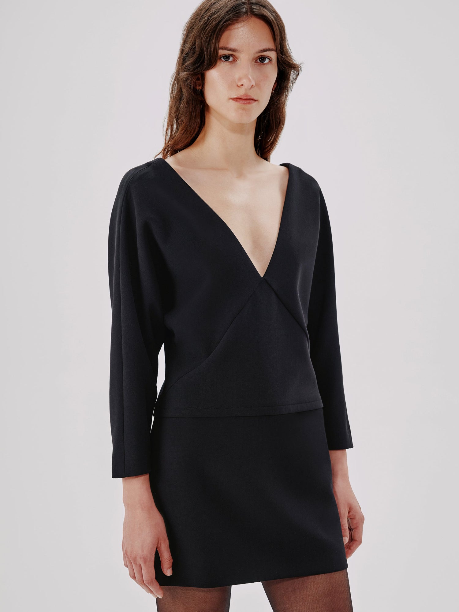 Another Tomorrow Dolman Sleeve Mini Dress in Black – Wool Women's Dress