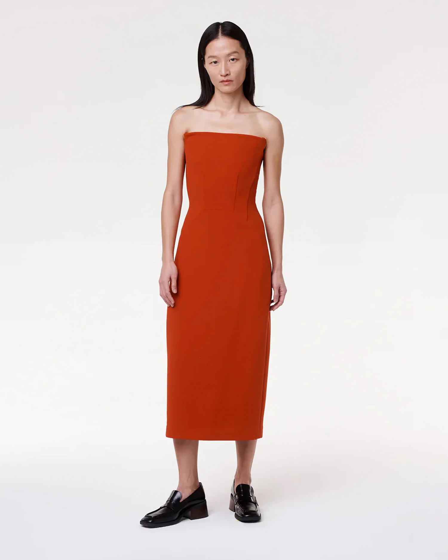 Another Tomorrow Doppio Structured Dress in Sedona Red – Wool Women's Dress