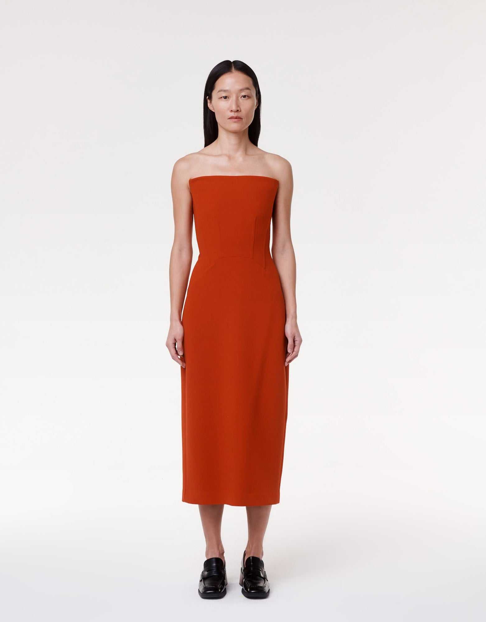 Another Tomorrow Doppio Structured Dress in Sedona Red – Wool Women's Dress