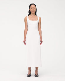 Another Tomorrow Double Tie Back Long Sheath in Off White – Crêpe