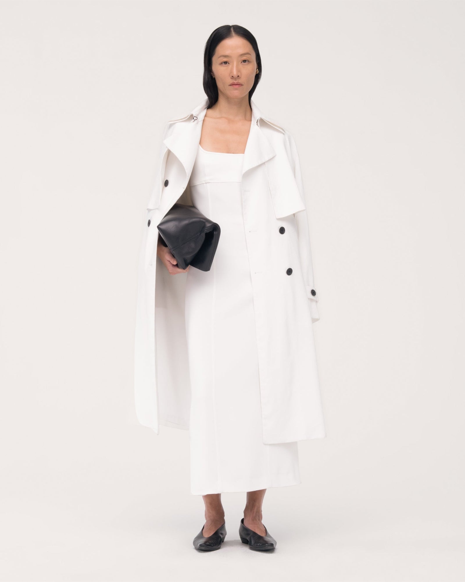 Another Tomorrow Double Tie Back Long Sheath in Off White – Crêpe
