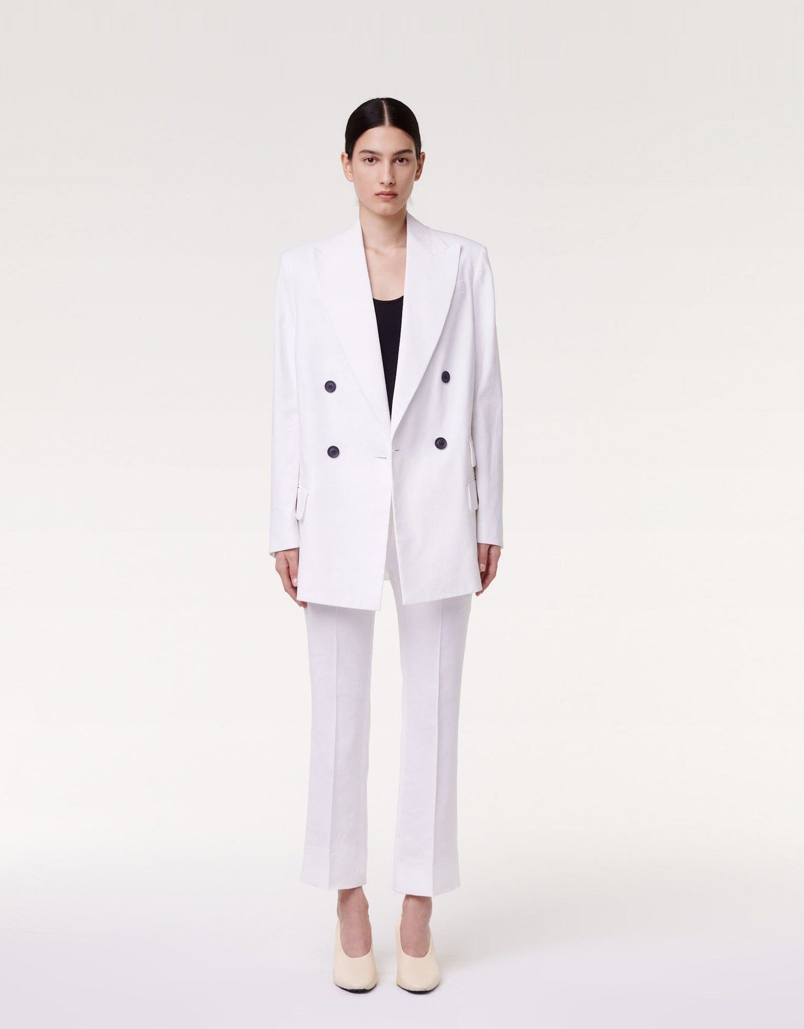 Another Tomorrow Double Breasted Side Zip Jacket in Off White – Viscose Women's Jacket