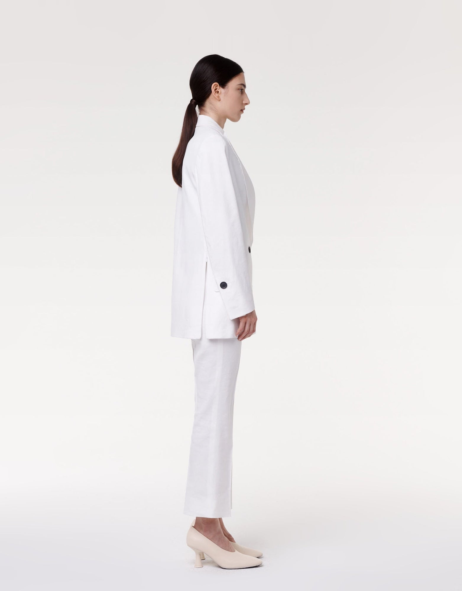 Another Tomorrow Double Breasted Side Zip Jacket in Off White – Viscose Women's Jacket
