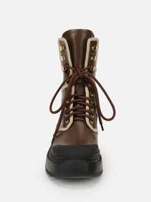 Knit Cuffs Combat Boots | Brown