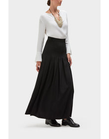 Daana Wool Pleated Maxi Skirt | Black