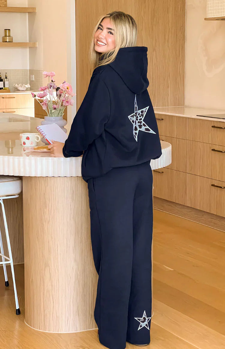 Dania Leopard Star Track Pants | Navy