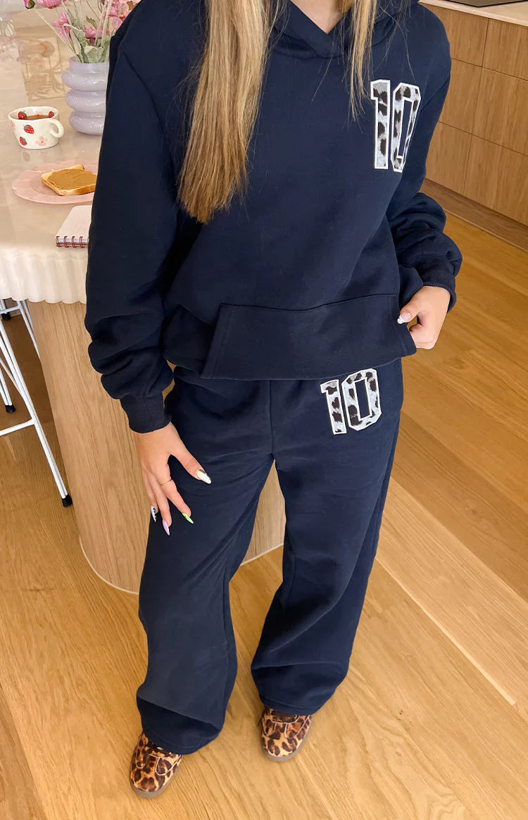 Dania Leopard Star Track Pants | Navy