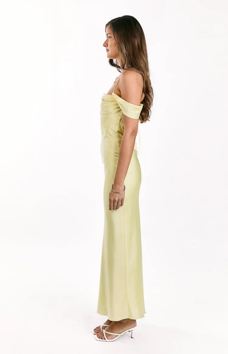 Danni Tie Off Shoulder Formal Maxi Dress | Light Yellow