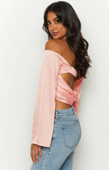 Darcie Satin Long Sleeve Top | Pink