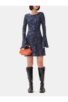 Dark Blue Floral Printed Mini Dress | Peacoat