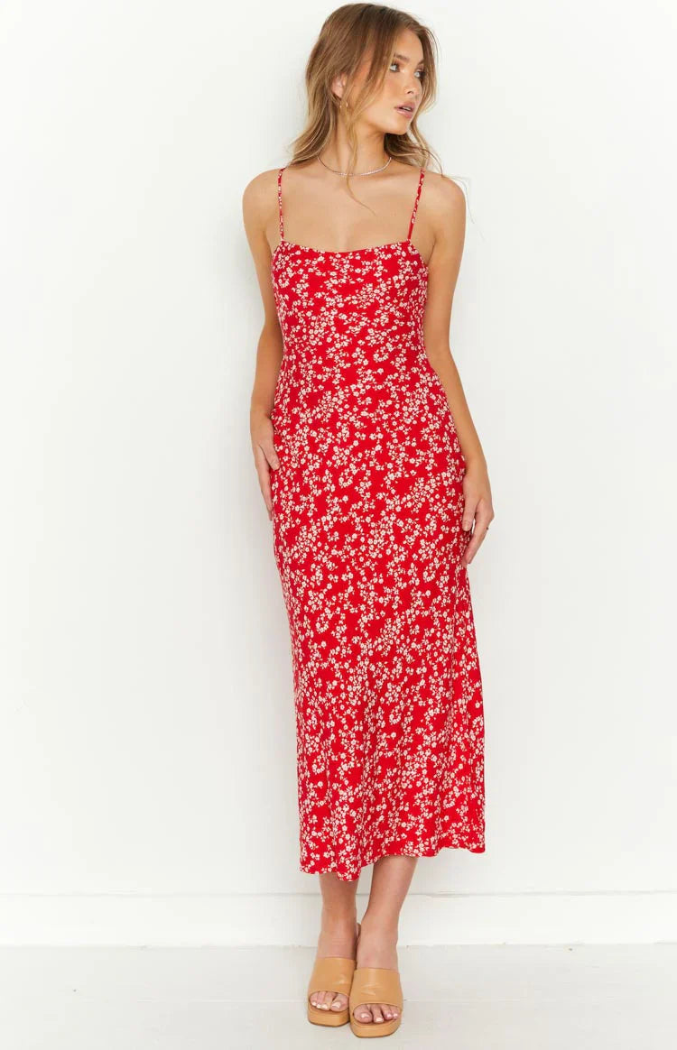 Delphine Floral Midi Dress | Red