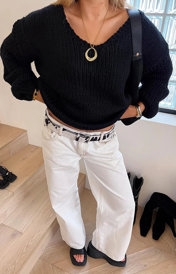 Delvey Chunky Knit Sweater | Black
