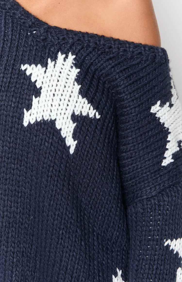 Delvey Star Chunky Knit Sweater | Navy