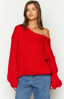 Delvey Chunky Knit Sweater | Red