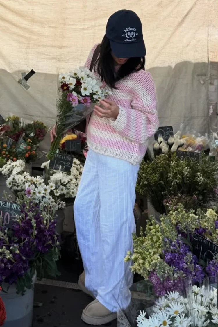 Delvey Striped Chunky Knit Sweater | Pink