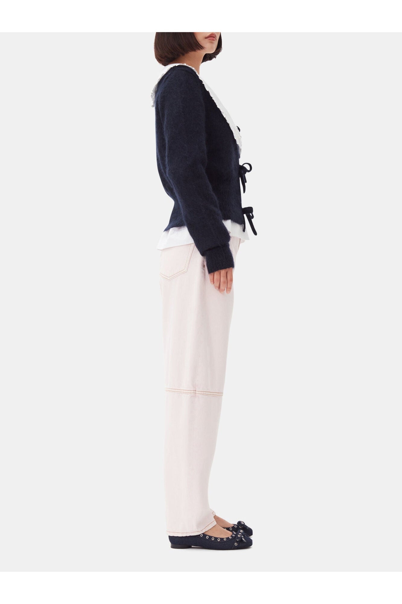 Denim Eyelet Bow Ballerinas | Dark Navy