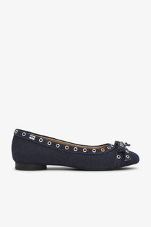 Denim Eyelet Bow Ballerinas | Dark Navy