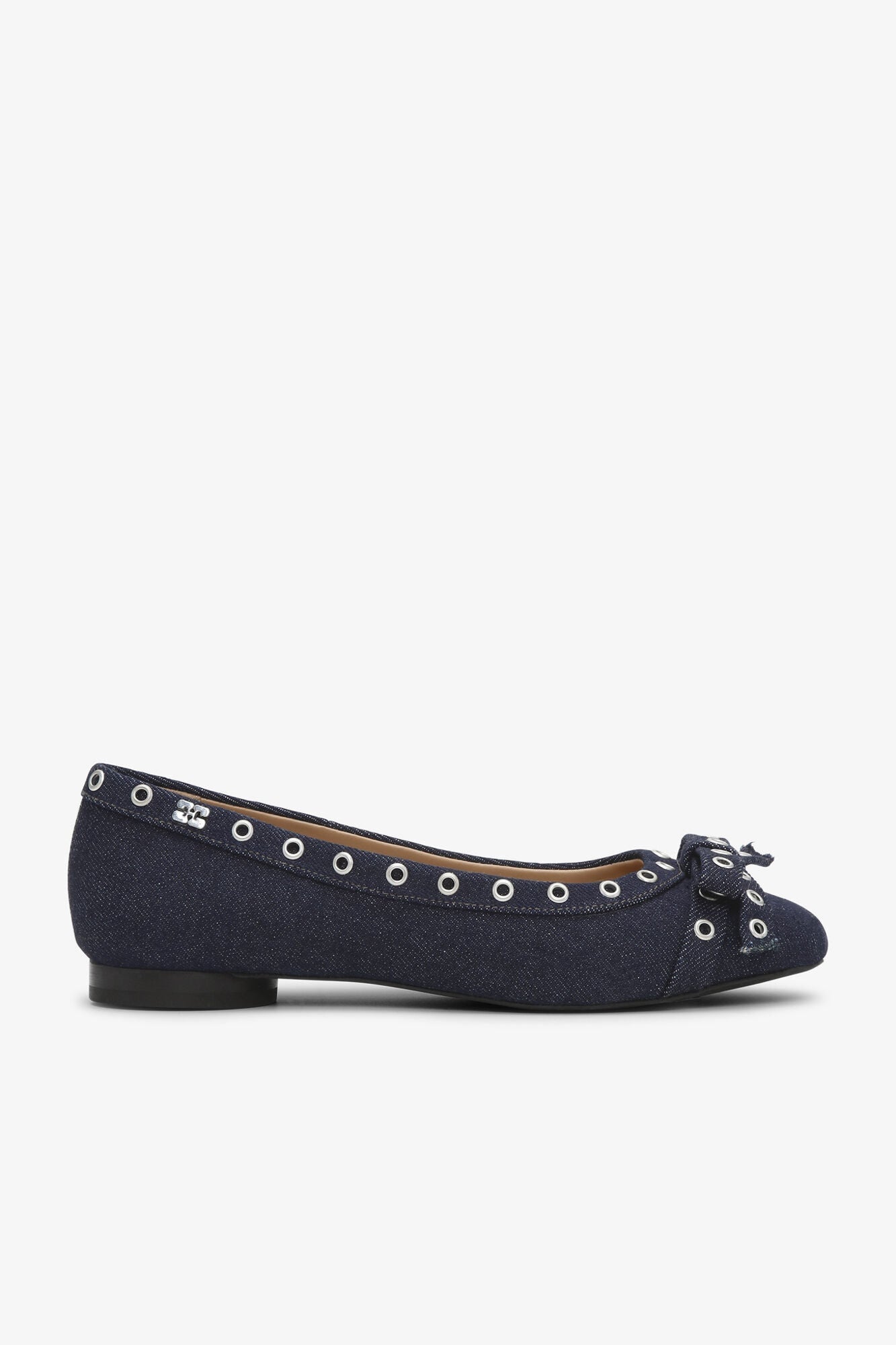 Denim Eyelet Bow Ballerinas | Dark Navy