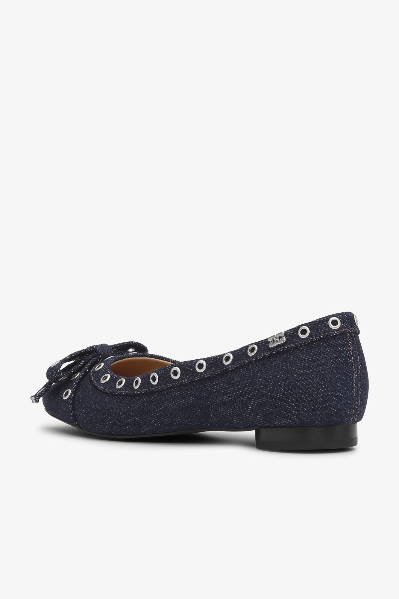 Denim Eyelet Bow Ballerinas | Dark Navy