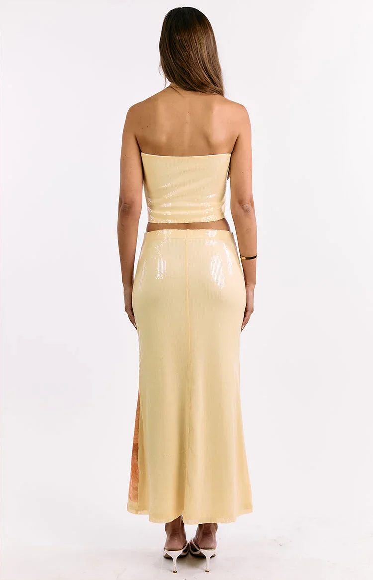 Denzel Floral Sequin Maxi Skirt | Yellow