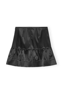 Double Satin Flounce Mini Skirt | Black