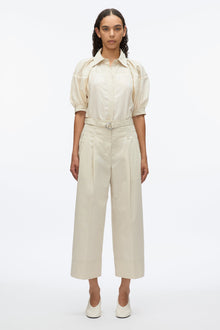 Double Pleat Wide Cropped Pant | Stone