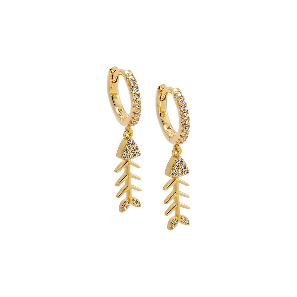Gold Pav√© Fishbone Huggie Earring - Adina's Jewels