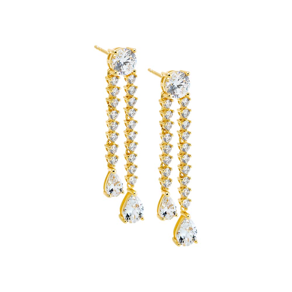 Gold Fancy CZ Tennis Drop Pear Stud Earring - Adina's Jewels