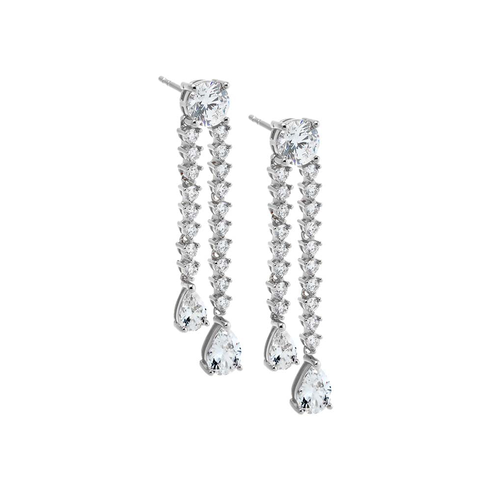 Silver Fancy CZ Tennis Drop Pear Stud Earring - Adina's Jewels