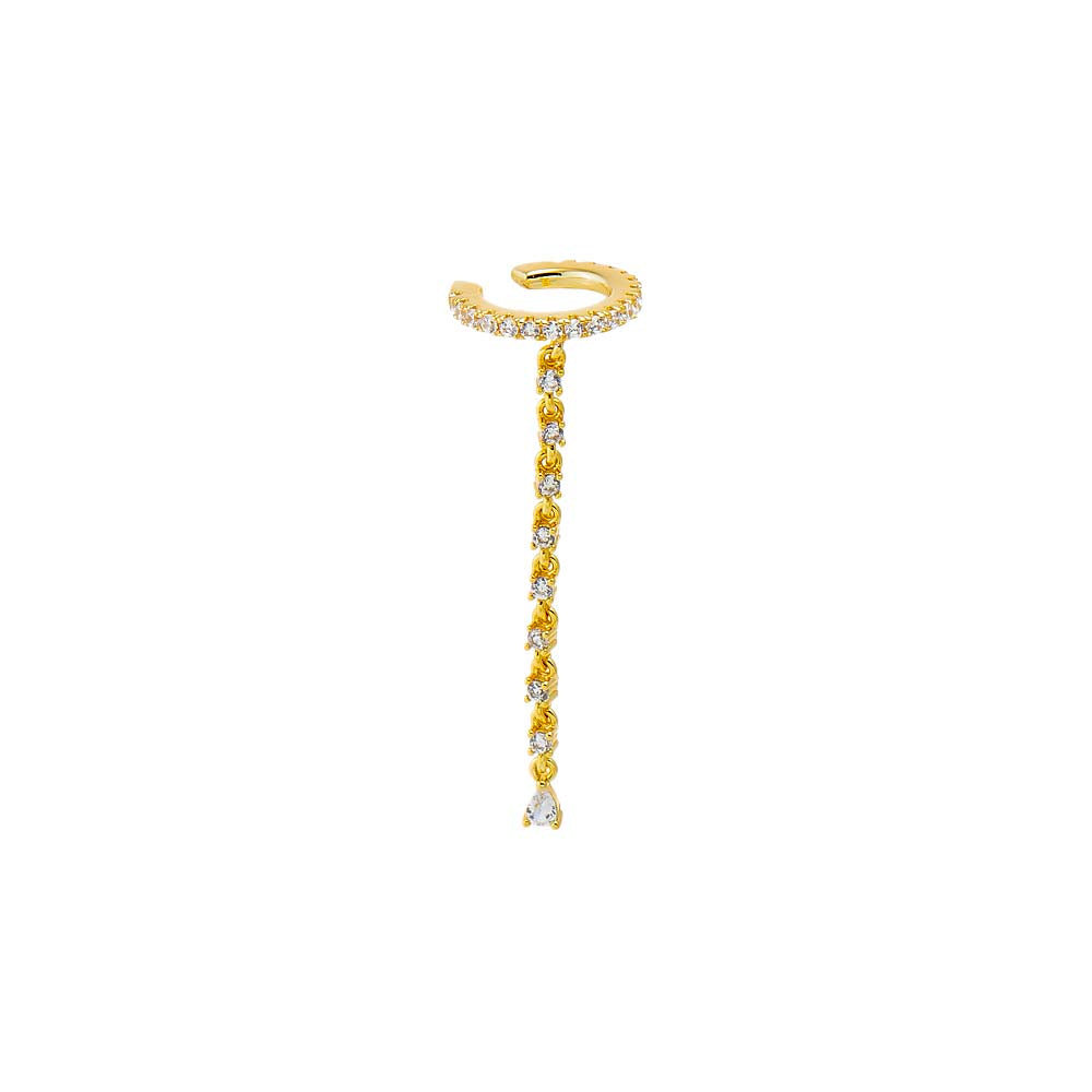 Gold CZ Tennis Drop Ear Cuff - Adina's Jewels