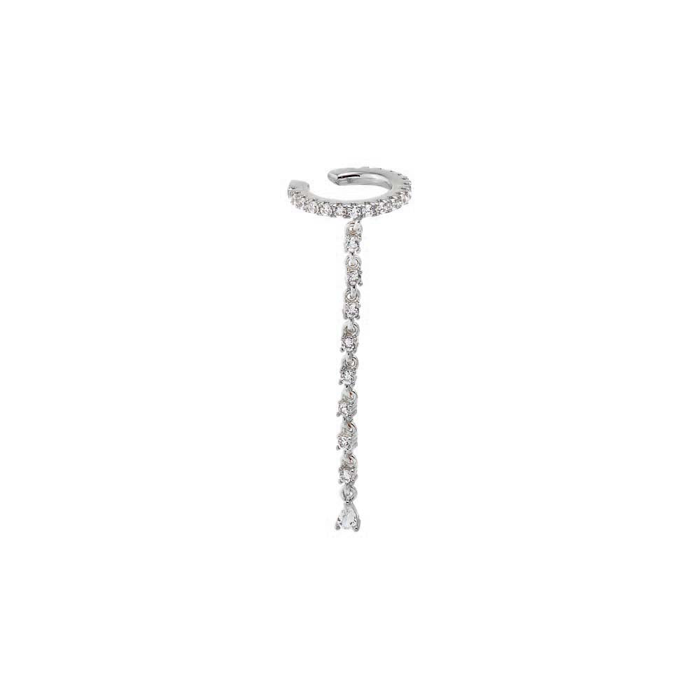 Silver CZ Tennis Drop Ear Cuff - Adina's Jewels