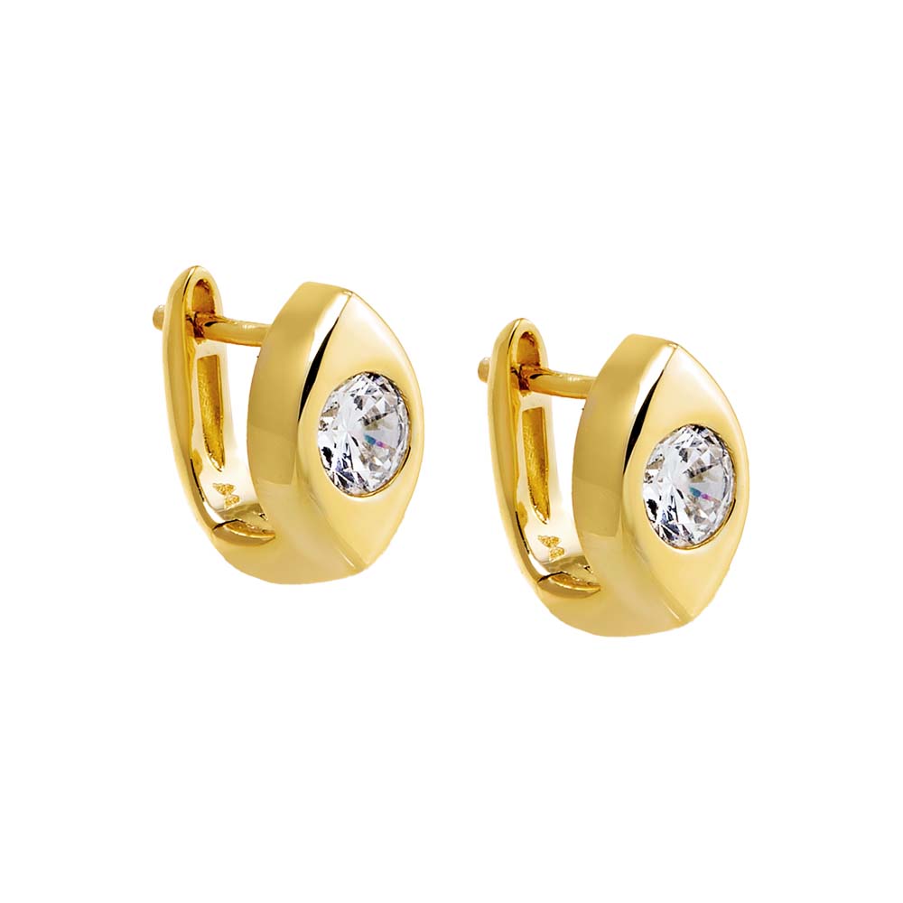 Gold CZ Round Bezel Huggie Earring - Adina's Jewels