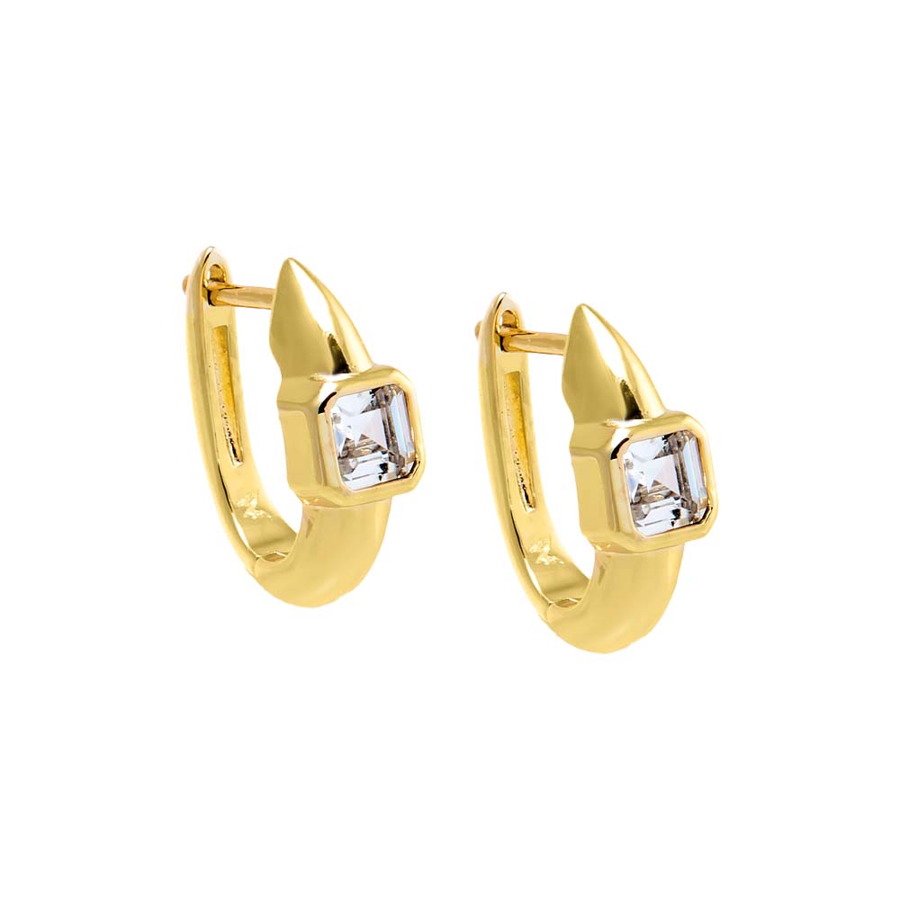 Gold CZ Emerald Bezel Huggie Earring - Adina's Jewels