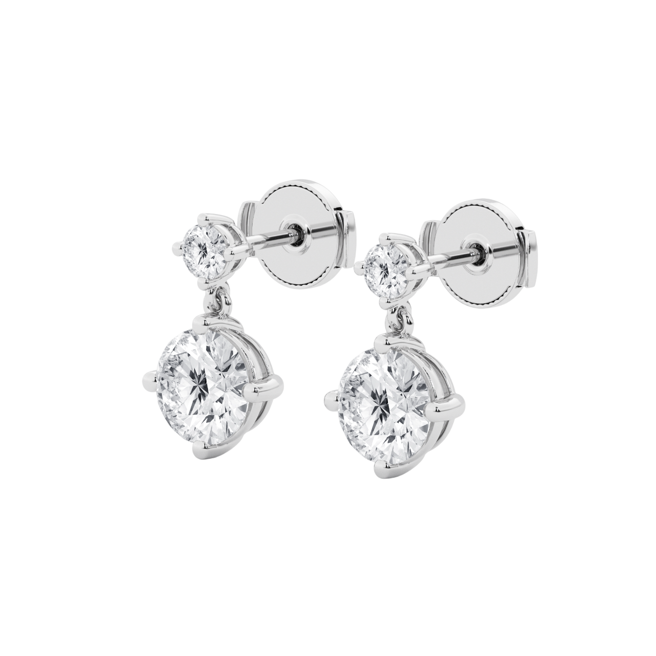 2.25 CT Round Lab-Grown Diamond | Dangle Drop Earrings | 14K White Gold | J-K Color | I1-I2 Clarity