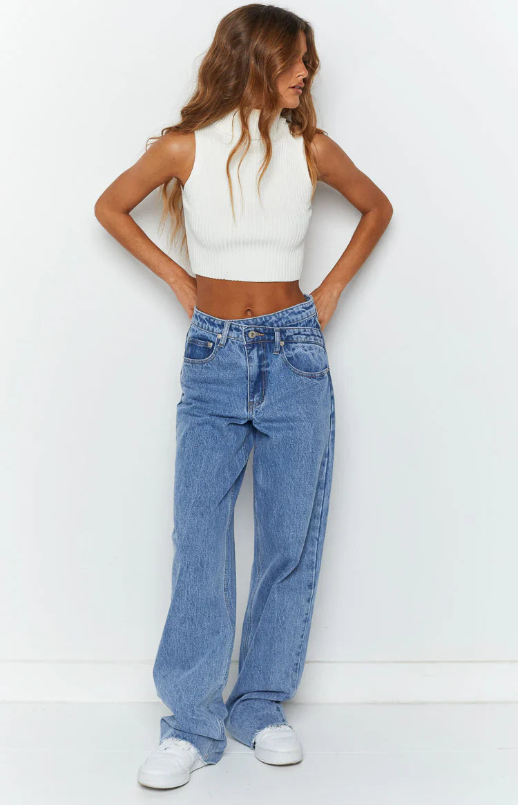 Kansis Uneven Waist Jeans | Blue