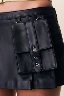 Womens | Onyx Leather Cargo Mini Skirt | Black