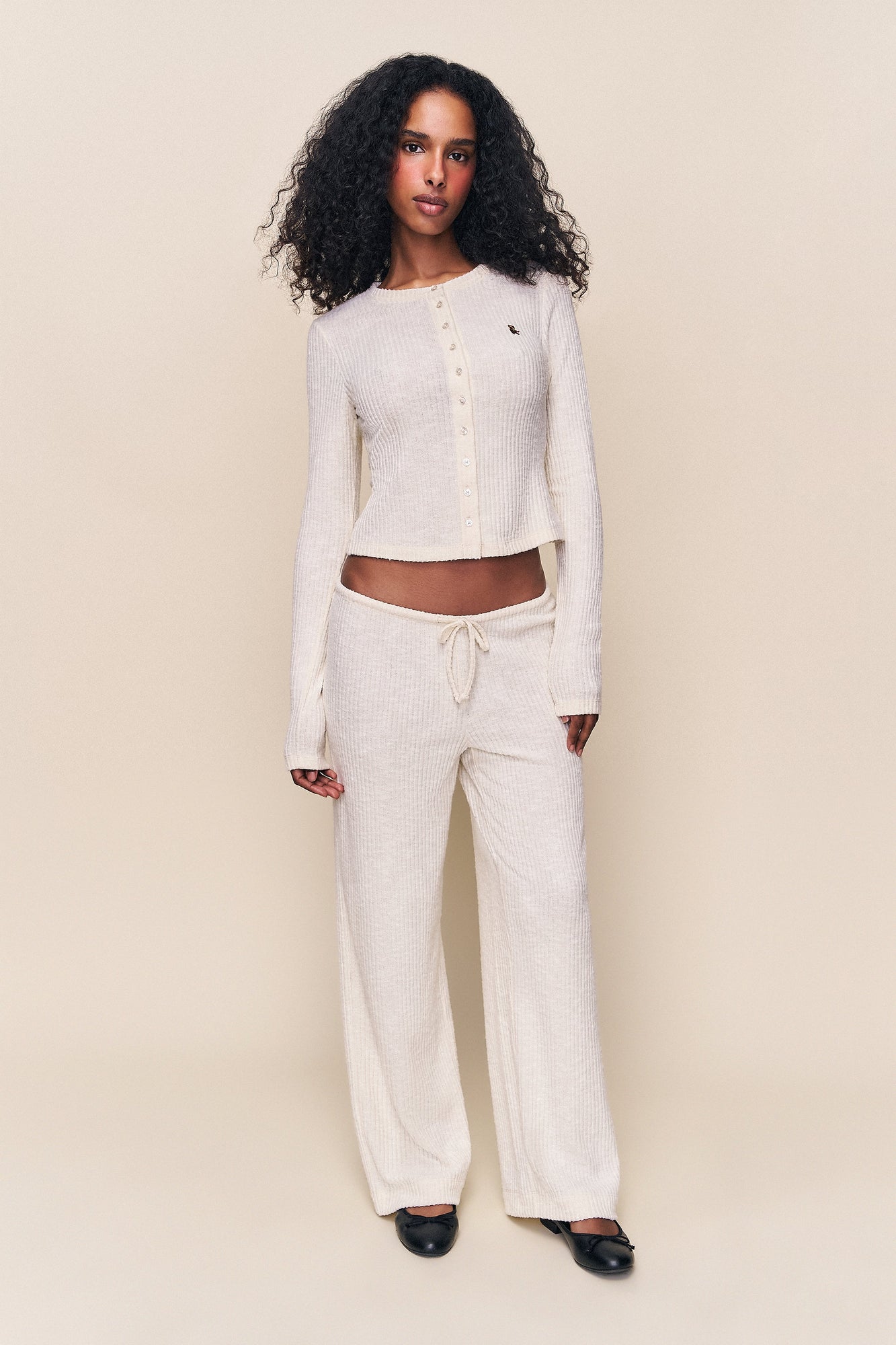 Womens | Lana Ribbed Relaxed Pant | Ivory