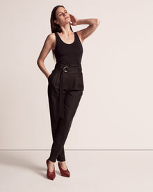 Another Tomorrow Paper Bag Pleated Trouser in Black – Linen Women's Trousers