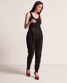 Another Tomorrow Paper Bag Pleated Trouser in Black – Linen Women's Trousers