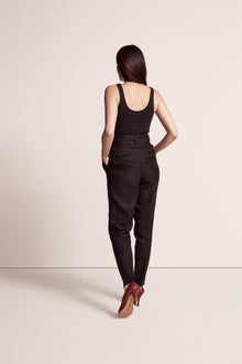 Another Tomorrow Paper Bag Pleated Trouser in Black – Linen Women's Trousers