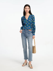 Mulberry Silk Printed Blouse | Blue