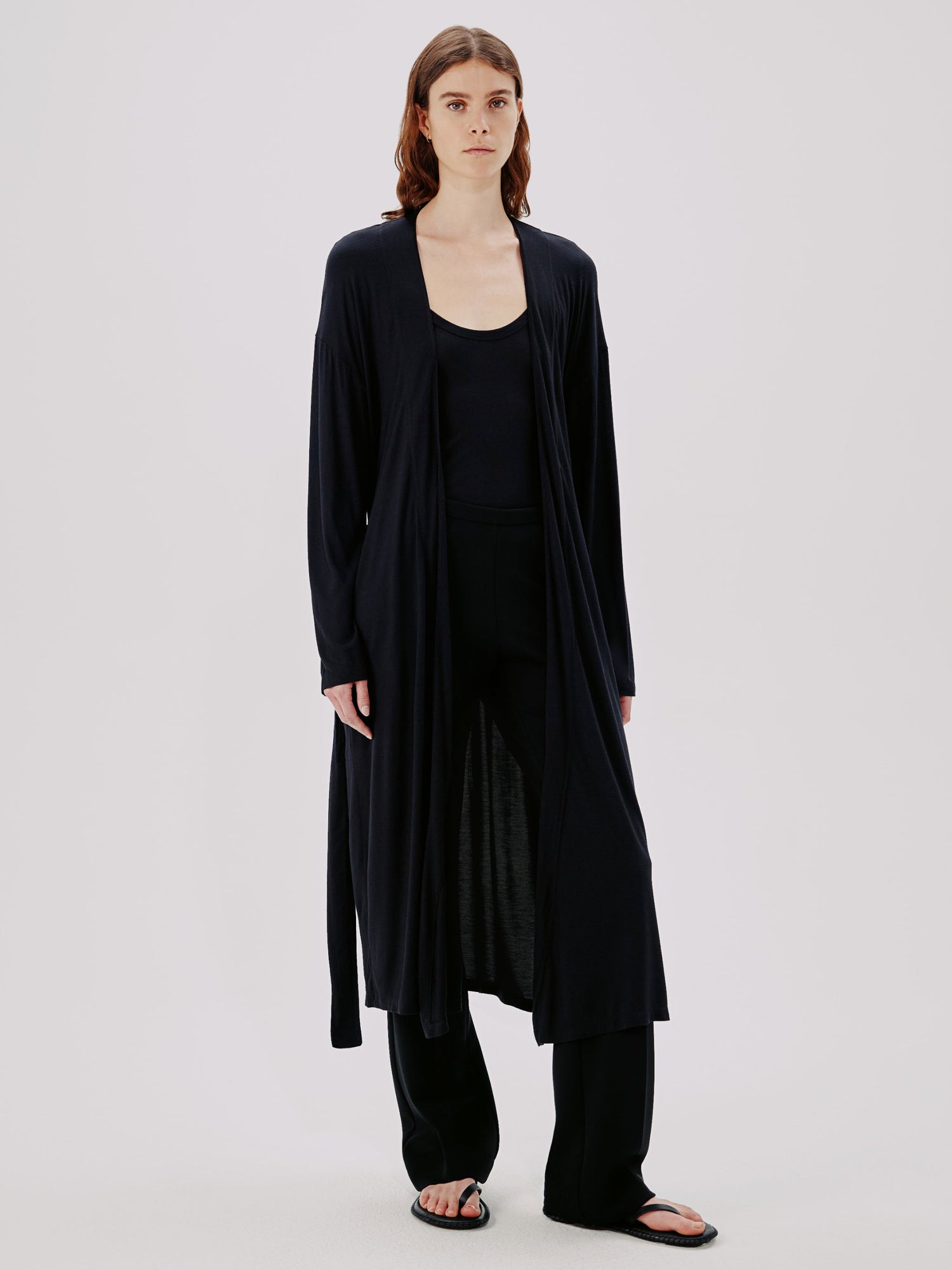 Another Tomorrow Elongated Robe in Black – Jersey Women's Top