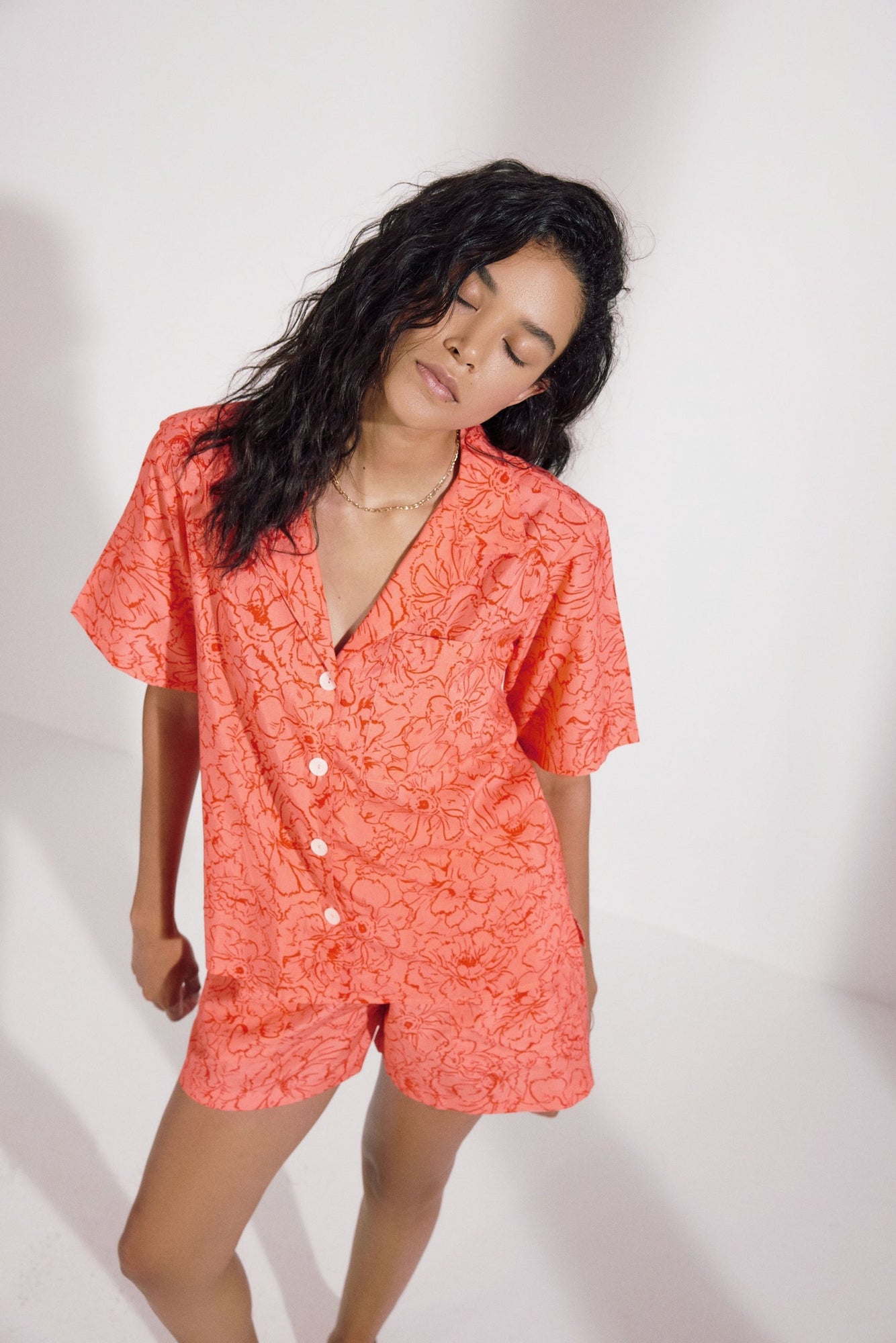 Palm Beach Camp Shirt Top | Flamingo Poppy