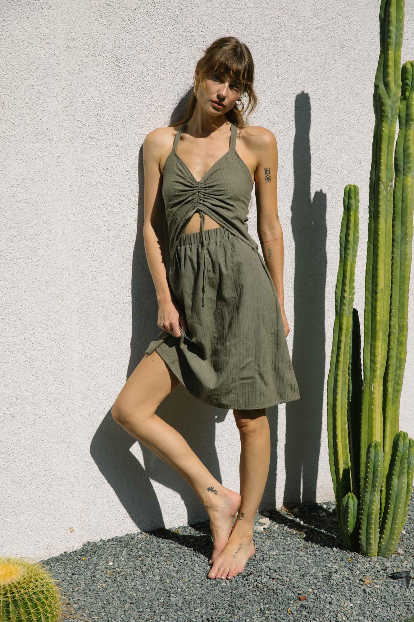 Ponza Ruched Front Dress | Khaki