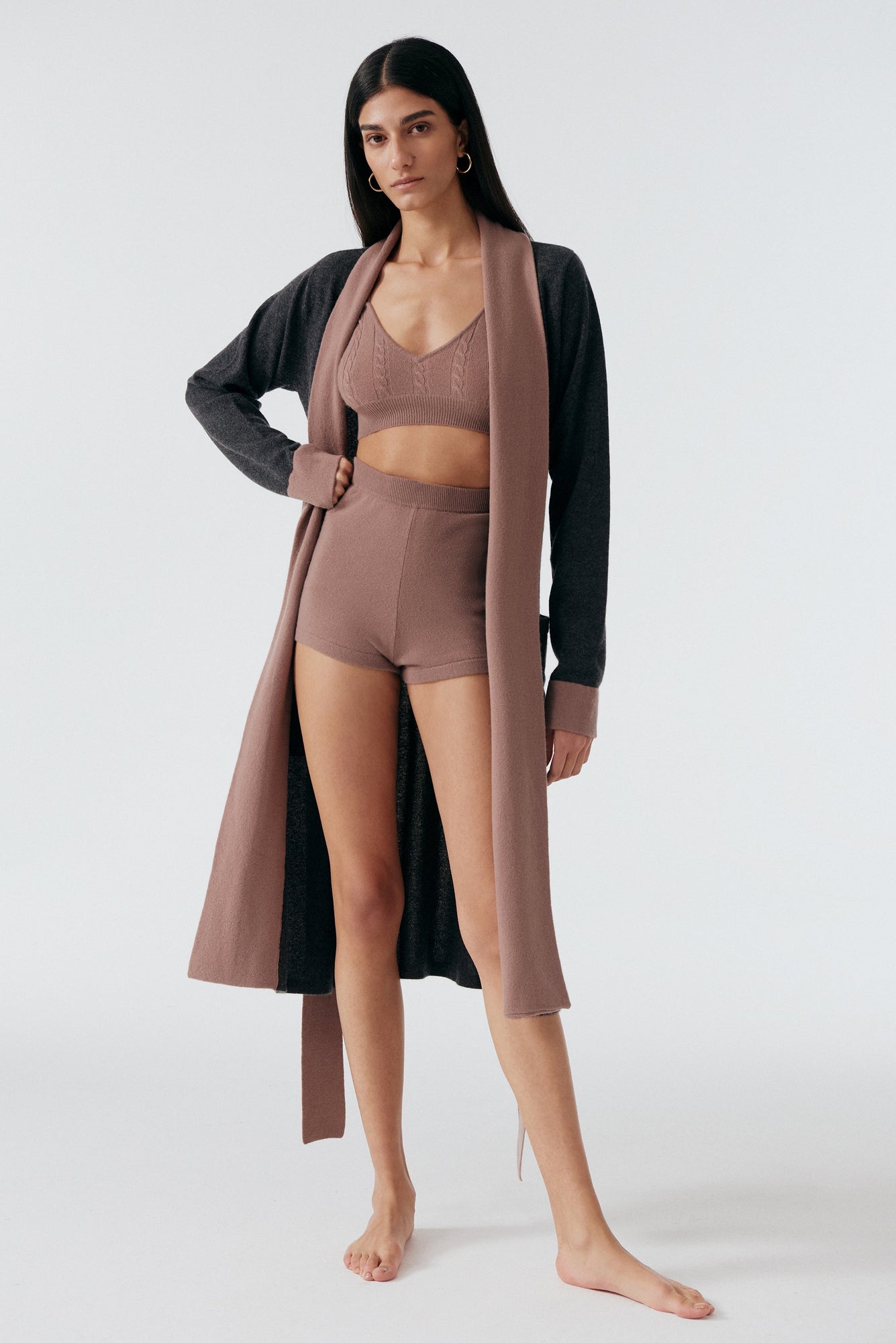 Cashmere Robe | Charcoal/Mauve