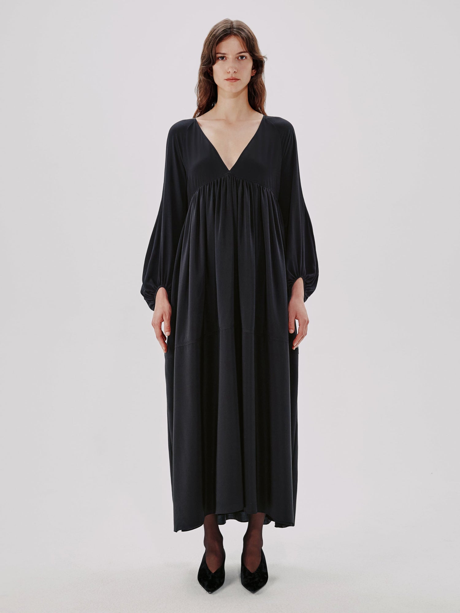 Another Tomorrow Empire Cocoon Dress in Black – Silk Women's Dress